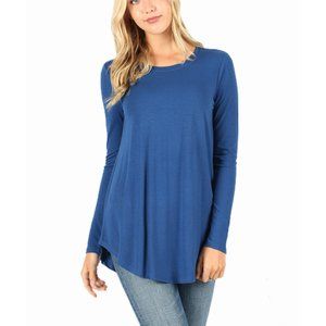 Sapphire Blue Round Neck Long Sleeve Shirt